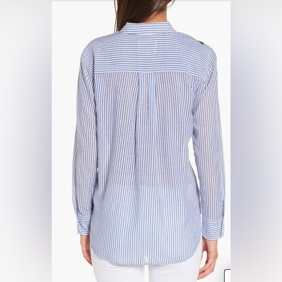 RAILS Revolve Frances Banker Stripe With Floral Patches MED Button Down Oxford - Picture 4 of 16